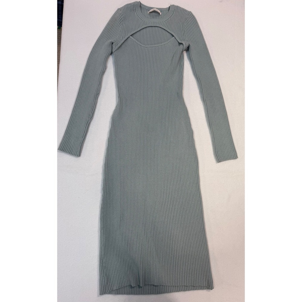 Abercrombie & Fitch Ribbed Cutout Midi Dress Sage Green Long Sleeve XS